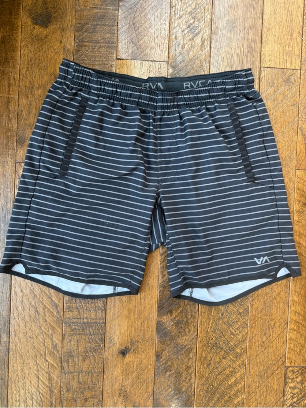 RVCA Yogger Shorts - Black and Gray Horizontal Stripe